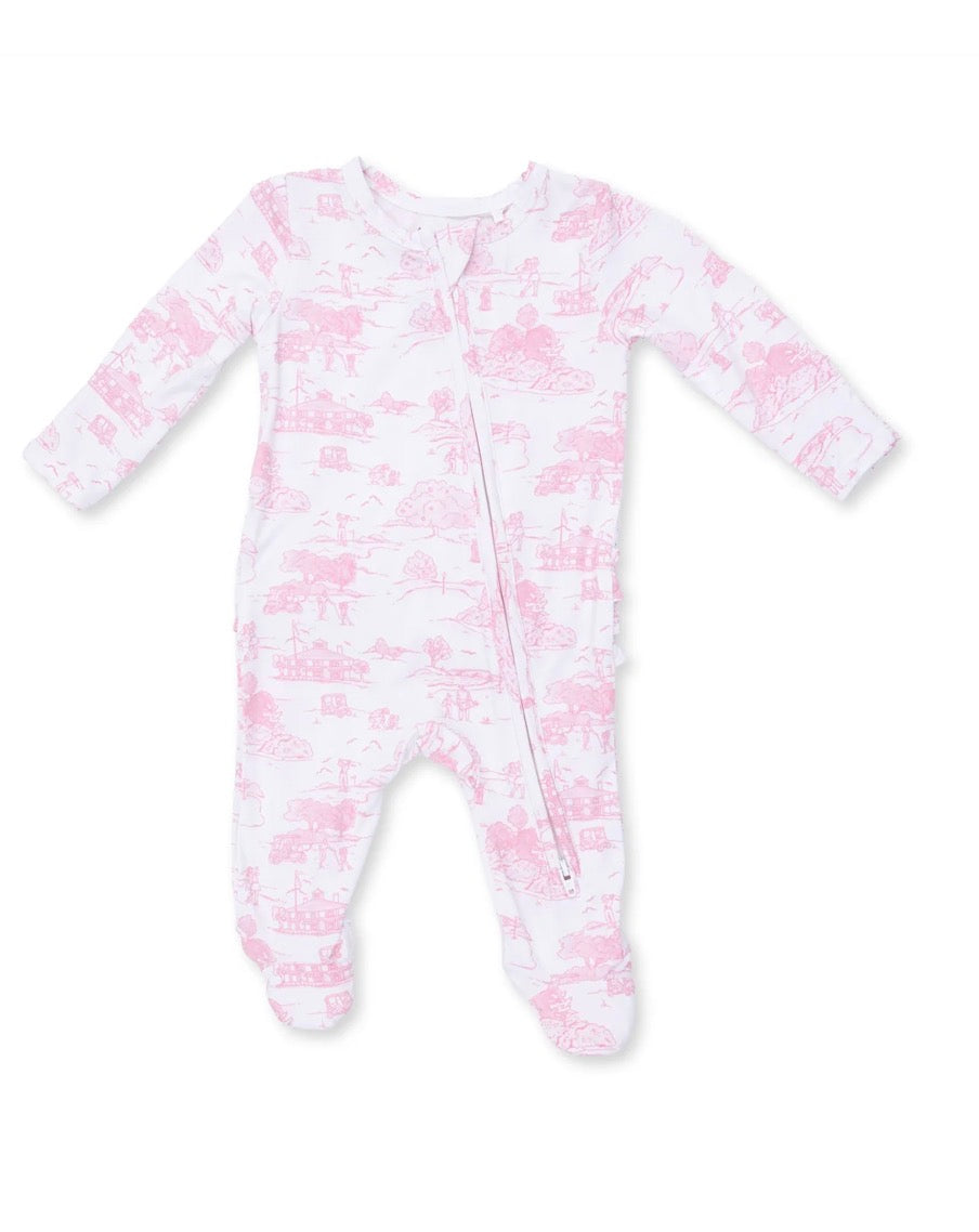 Golf Toile Pink 2 way zipper footie