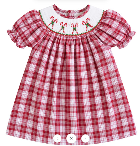 Candy Cane Smocked Red Plaid Dress