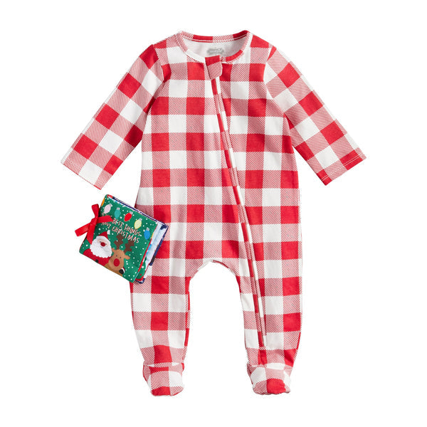 Red & white plaid footie - Mudpie