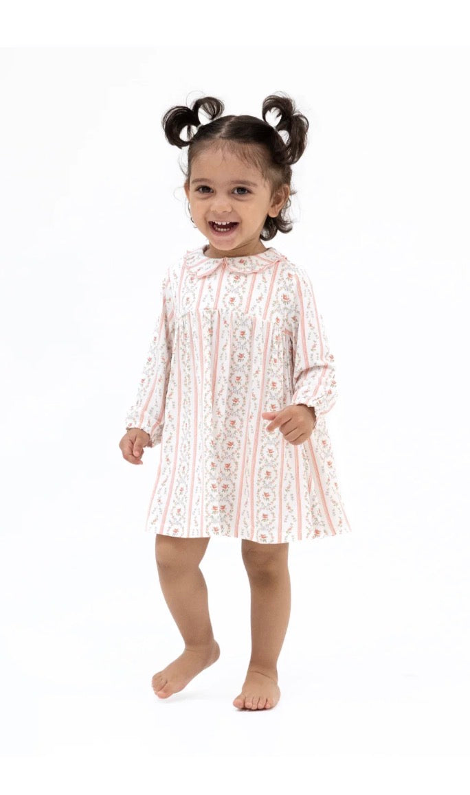 Long Sleeve Petal Collar Dress and Bloomer In Marnie Rosebud Stripe