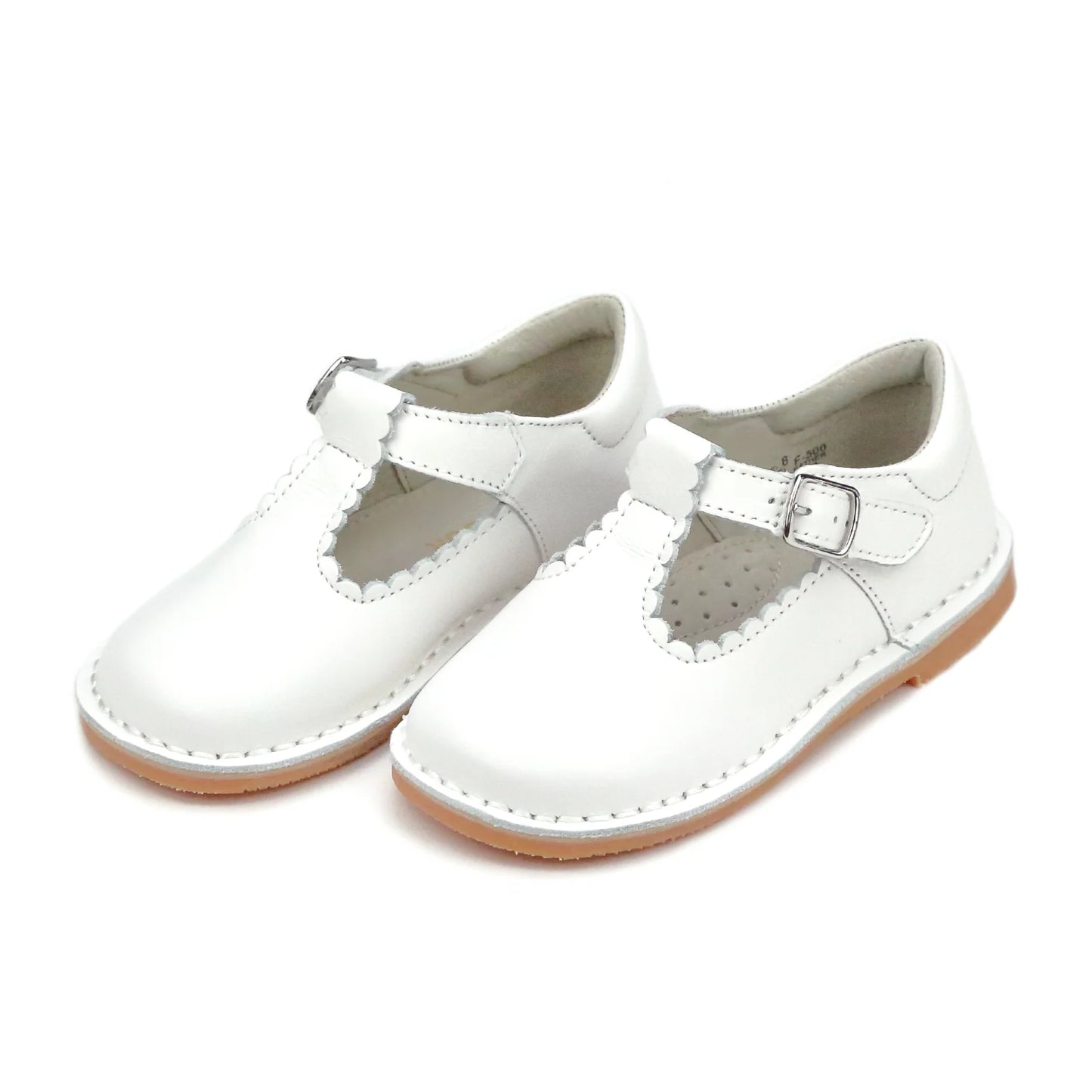 White Selina Scalloped T-Strap Mary Jane
