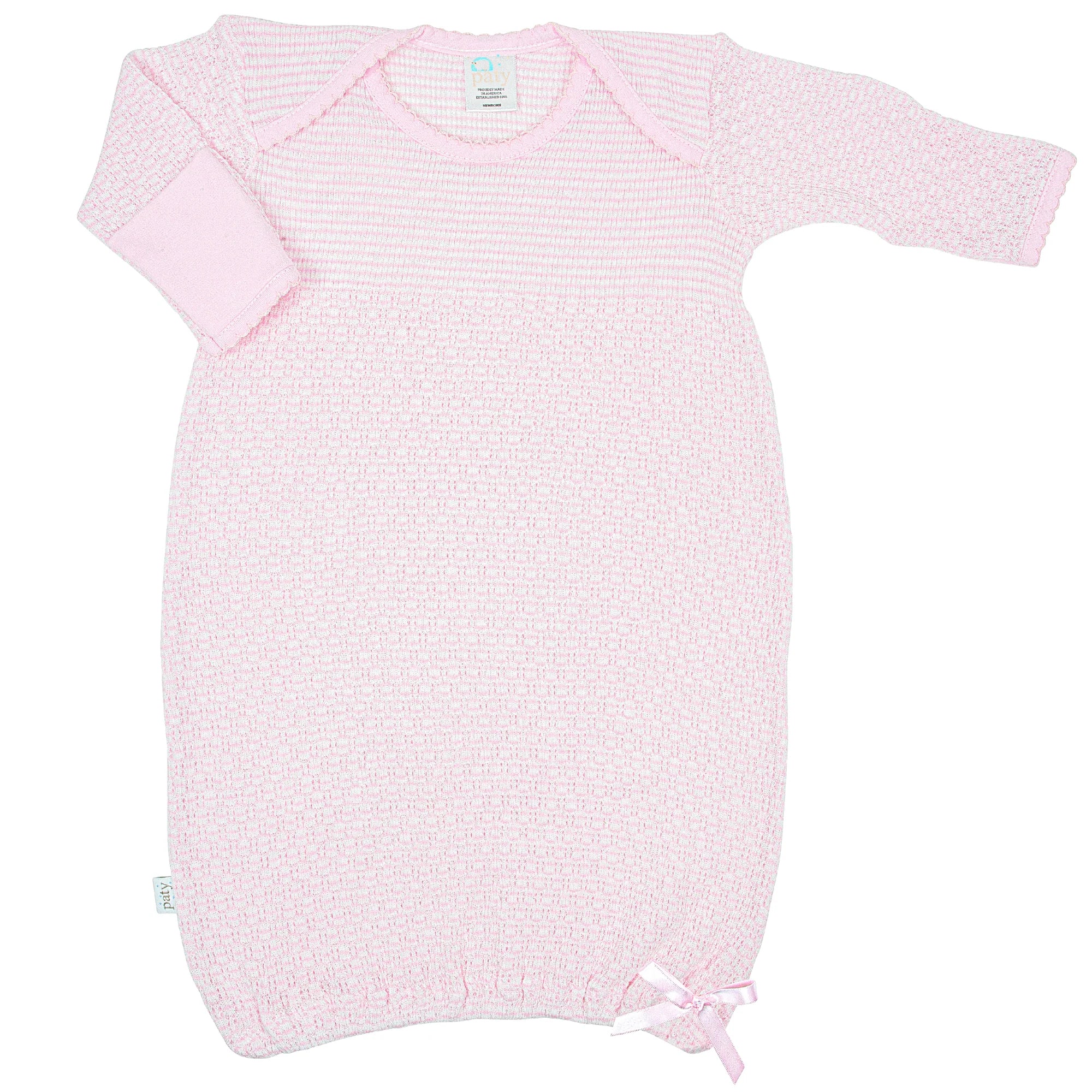 Pink Paty Knit Gown with Pink Pima Trim