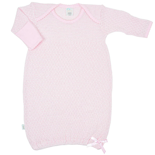 Pink Paty Knit Gown with Pink Pima Trim