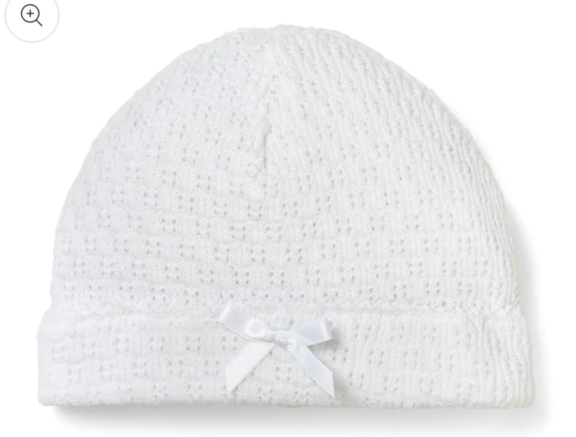 White Knit Hat With Bow