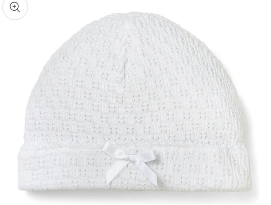 White Knit Hat With Bow