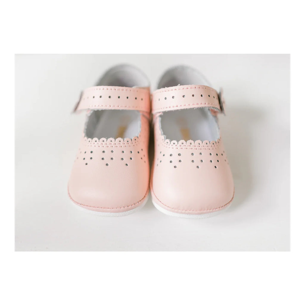 Mia Scalloped Leather Mary Jane (Baby) pink A2020