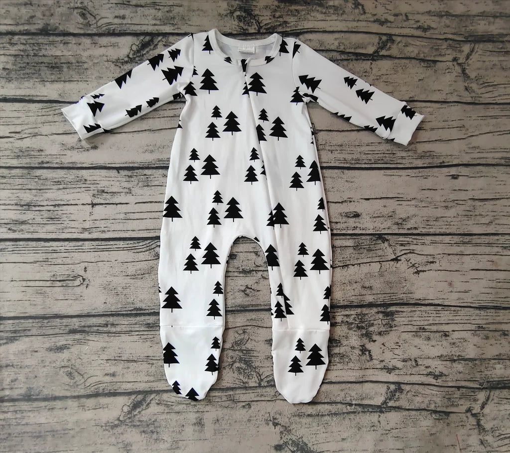 Black White Trees Zipper Footie