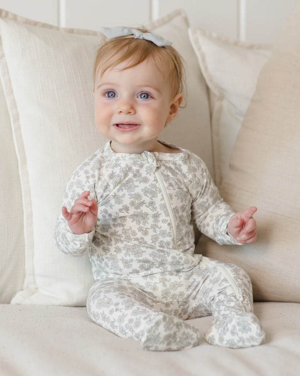 Blue Floral Footie