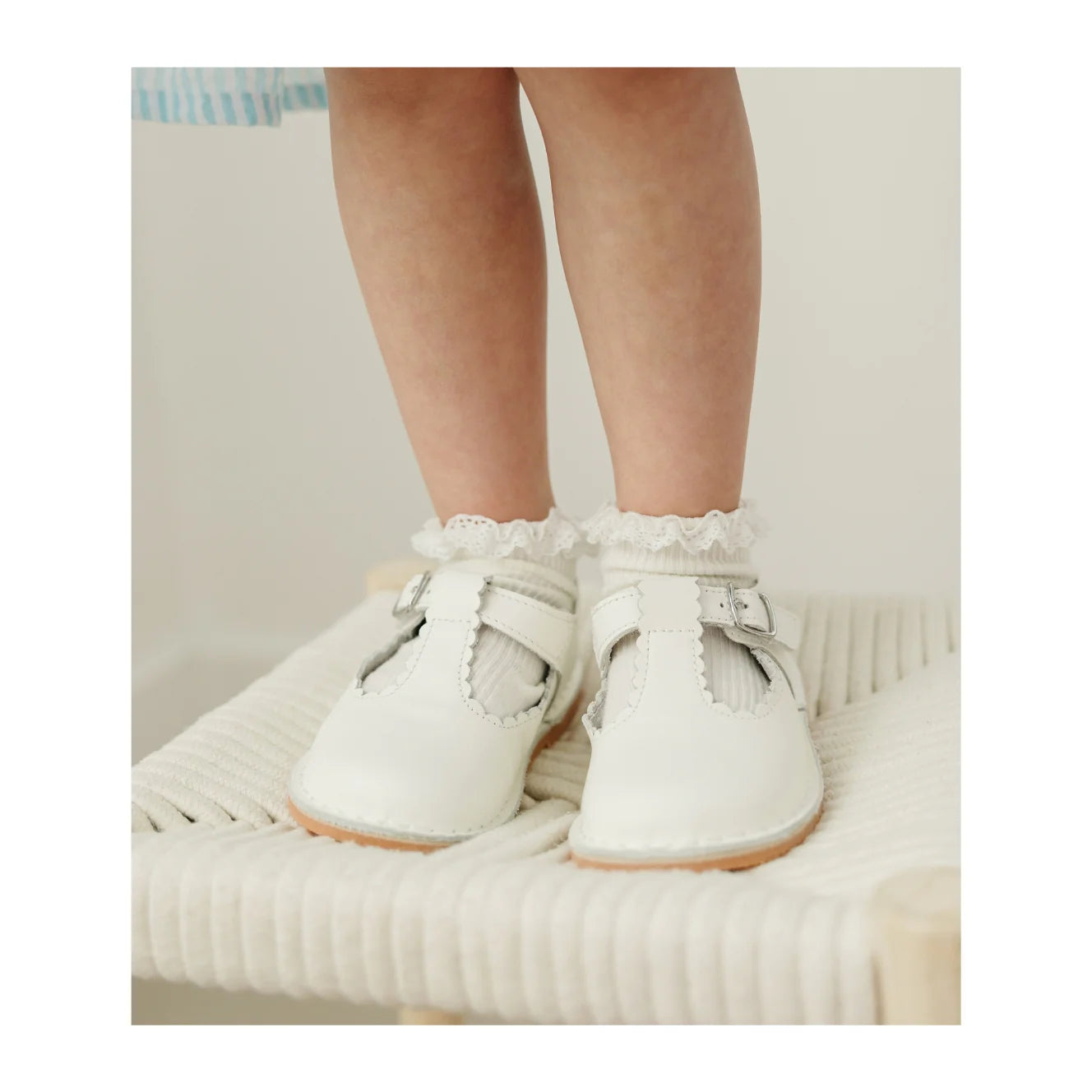 White Selina Scalloped T-Strap Mary Jane