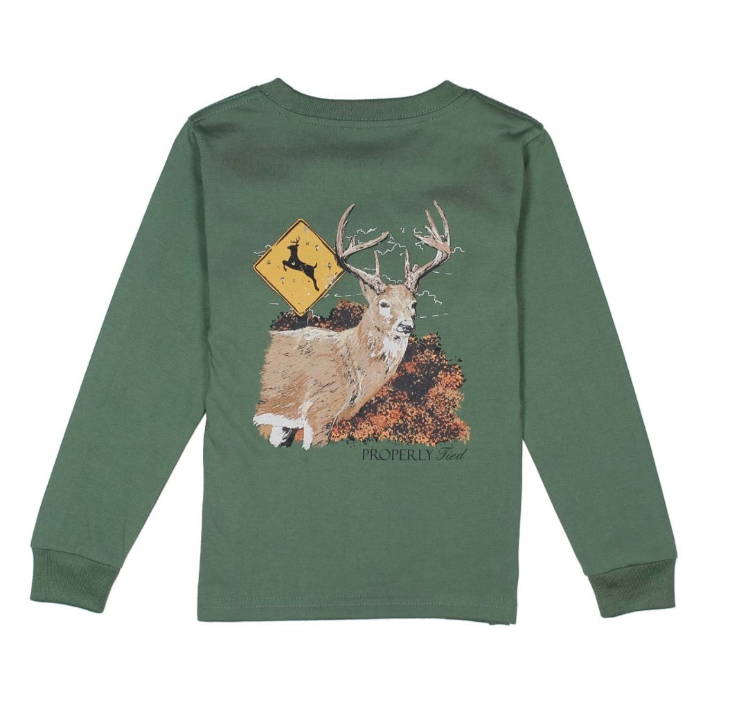Boys Deer Crossing Long sleeve Fern Green