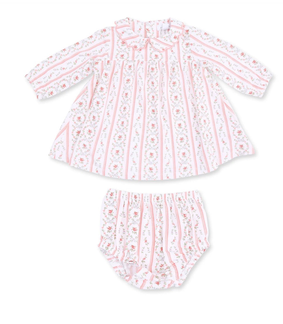 Long Sleeve Petal Collar Dress and Bloomer In Marnie Rosebud Stripe