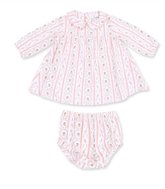 Long Sleeve Petal Collar Dress and Bloomer In Marnie Rosebud Stripe