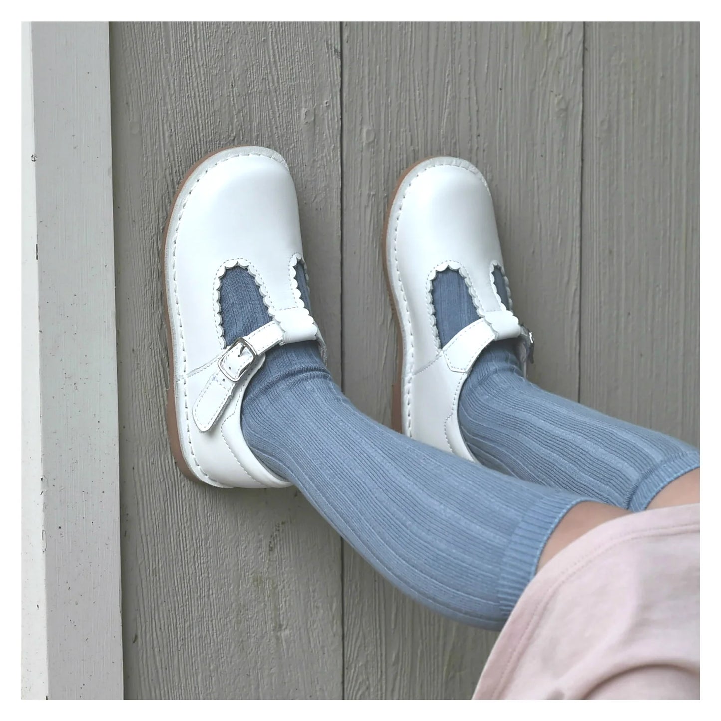 White Selina Scalloped T-Strap Mary Jane