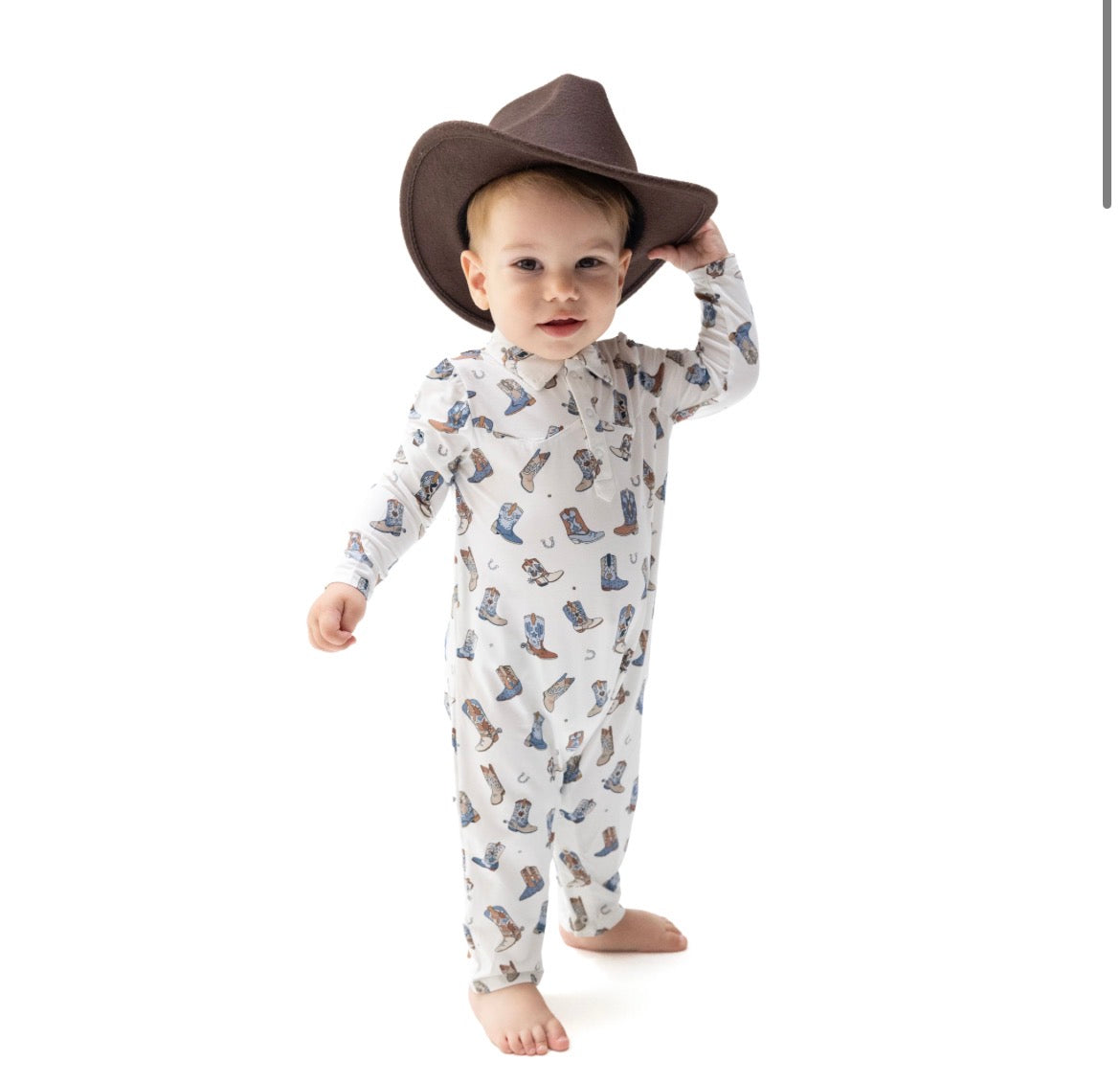 Long Sleeve Cowboy Romper Buckaroo Boots
