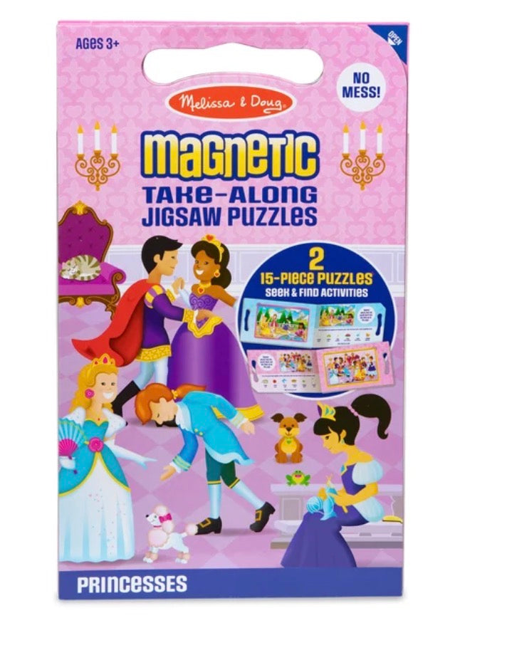 Magnetic take-along jigsaw puzzle