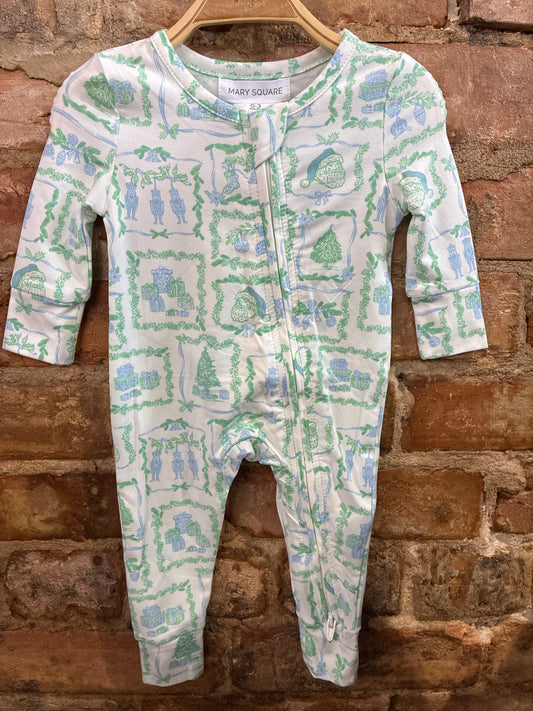 Yuletide Vignettes Blue Baby Onesie PJs