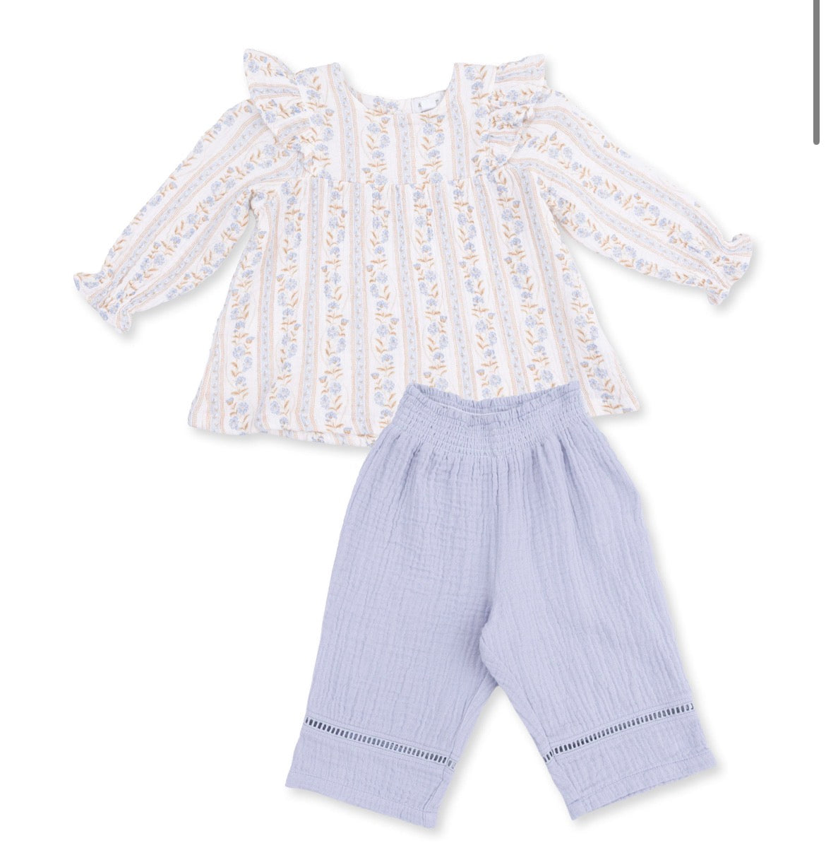 Catarina Floral Long Sleeve Ruffle Tunic And Smocked Waist Pant