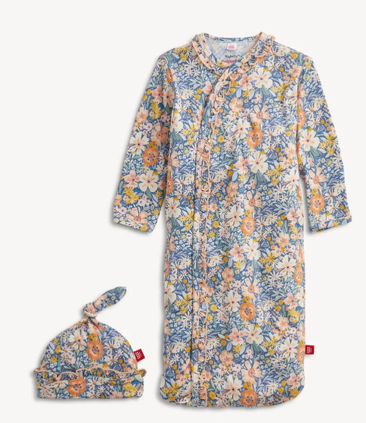 Floral Ruffle Gown and Hat Set