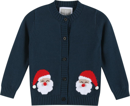 Navy Blue Christmas Santa Knit Cardigan