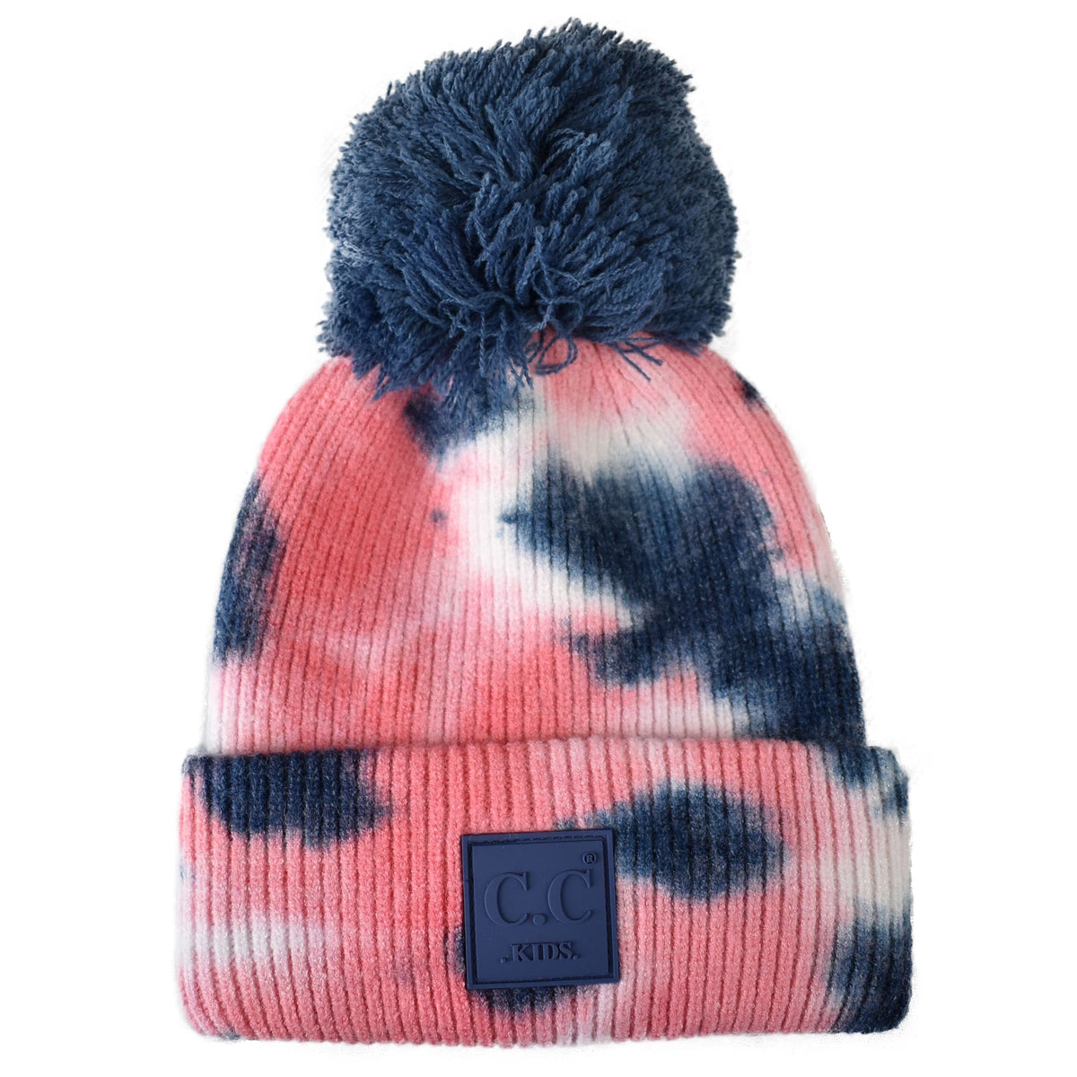 Navy/Pink Kids Pom Beanie