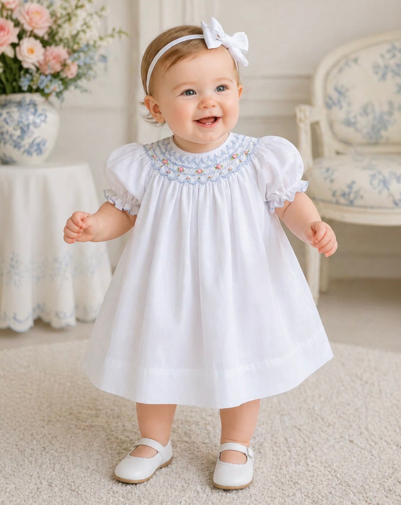Dress with Hand Bishop Scalloped Smocking