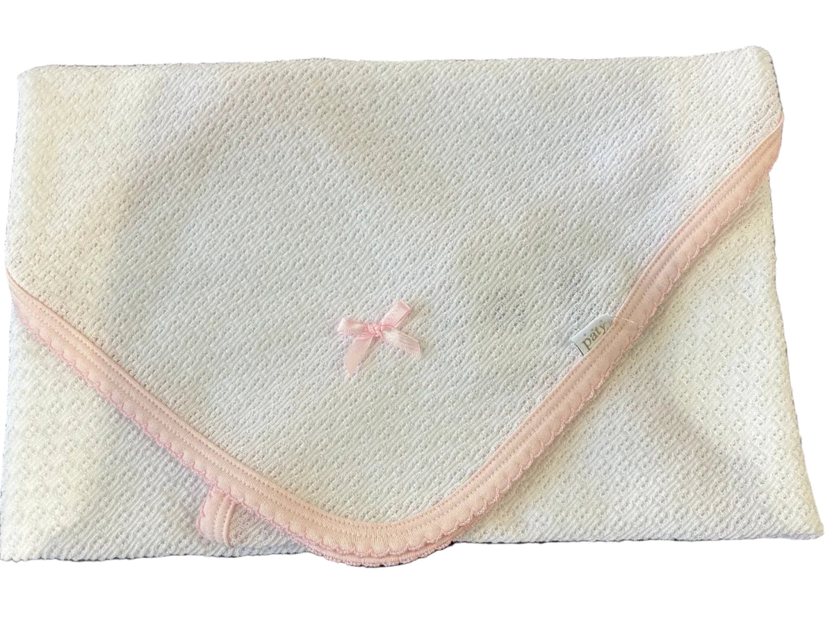 Paty Knit Swaddle Blanket with Pink Trim