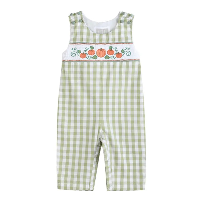 Sage Green Gingham Pumpkin Smocked Overall