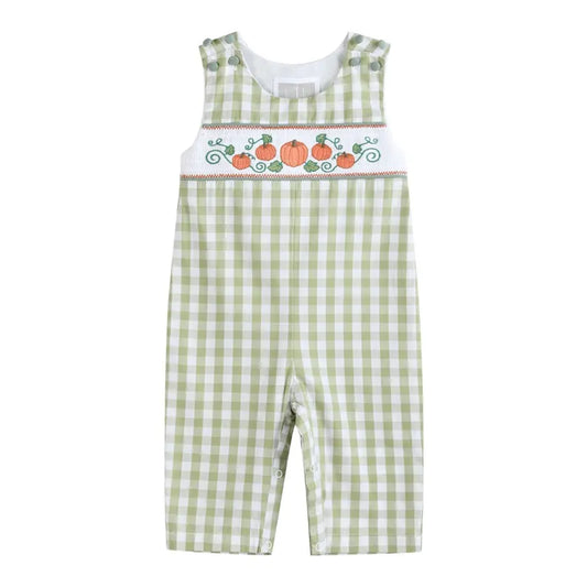 Sage Green Gingham Pumpkin Smocked Overall