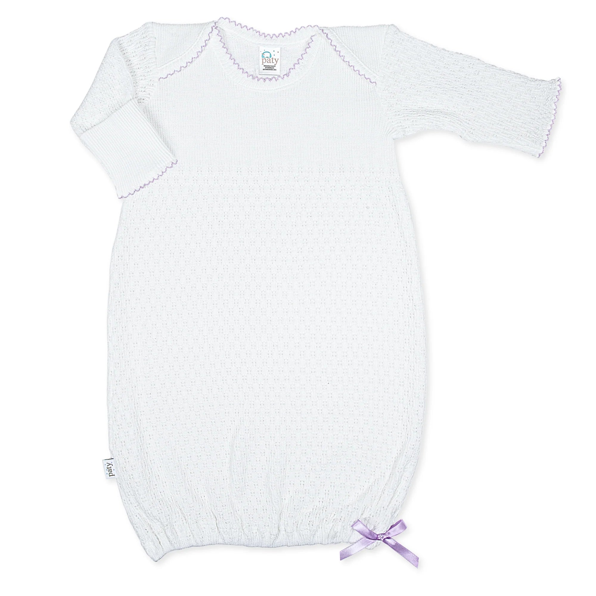 Lavender Trim Paty Knit Overlap Shoulder Gown