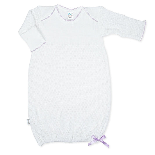 Lavender Trim Paty Knit Overlap Shoulder Gown