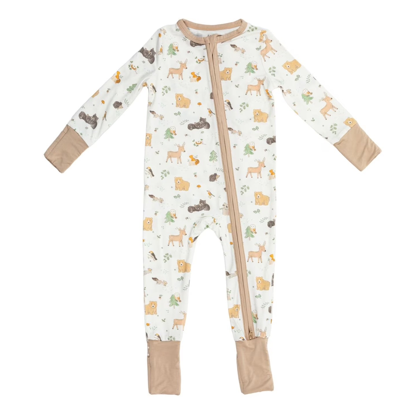 Woodland Bamboo Long Sleeve Babies 2-Way Zipper Convertible Coverall