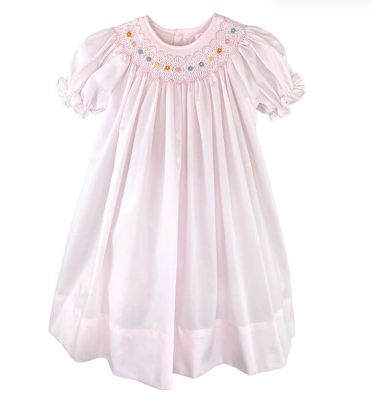 Pink Bishop Smocked Dress with Flowers