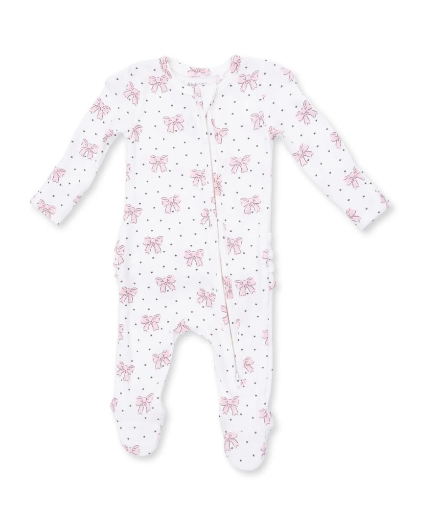 Bows and Hearts 2 way Ruffle back zipper footie