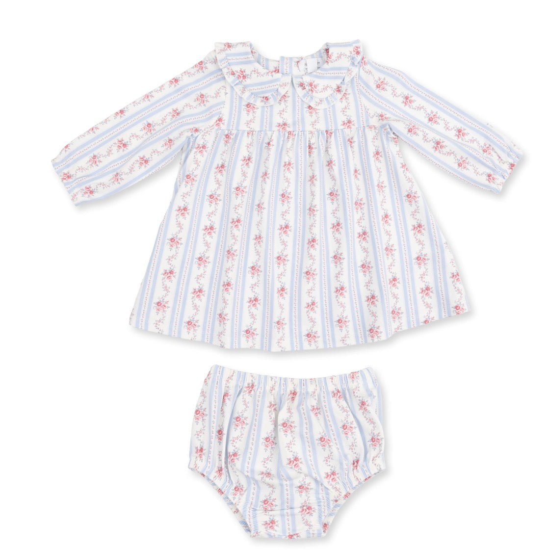 Long sleeve Peter Pan Ruffle Collar Dress and Bloomers Anna Floral Stripe