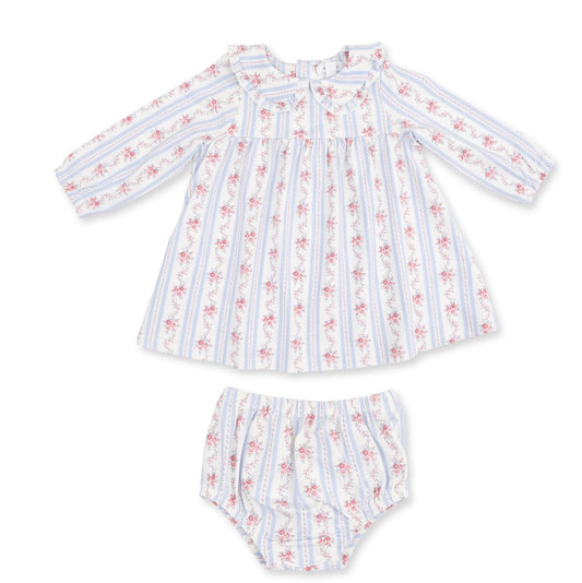 Long sleeve Peter Pan Ruffle Collar Dress and Bloomers Anna Floral Stripe