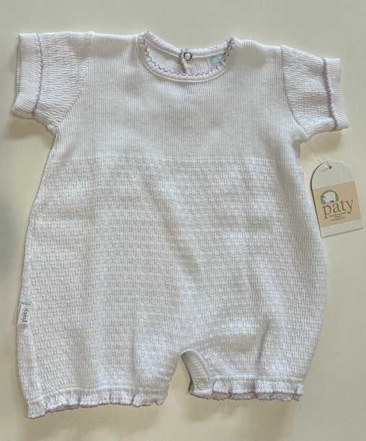 White with Lavender Trim Paty Knit Ruffle Hem Bubble