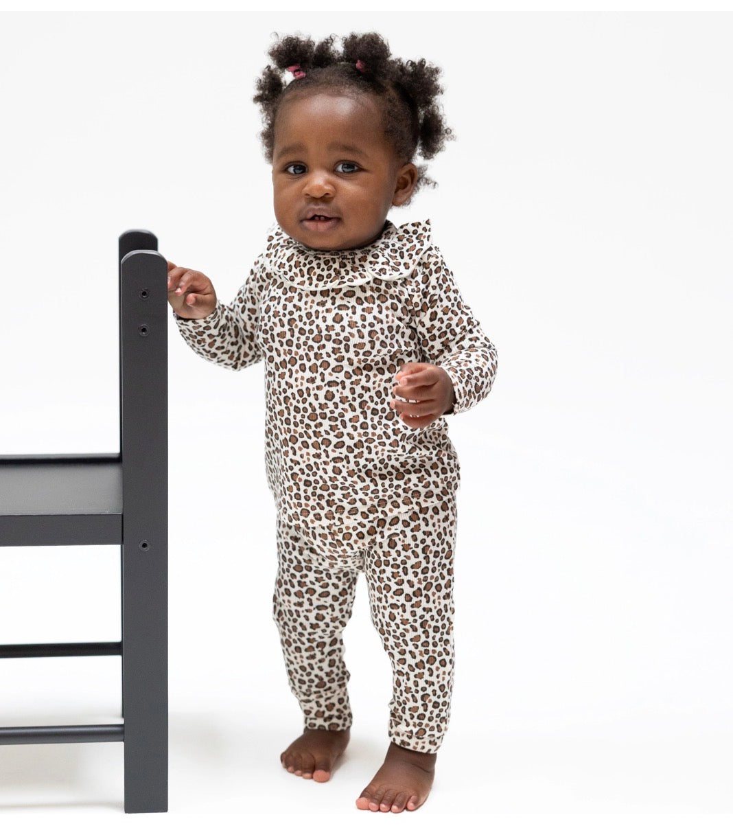 Long Sleeve Ruffle Top And Pant Leopard Rib