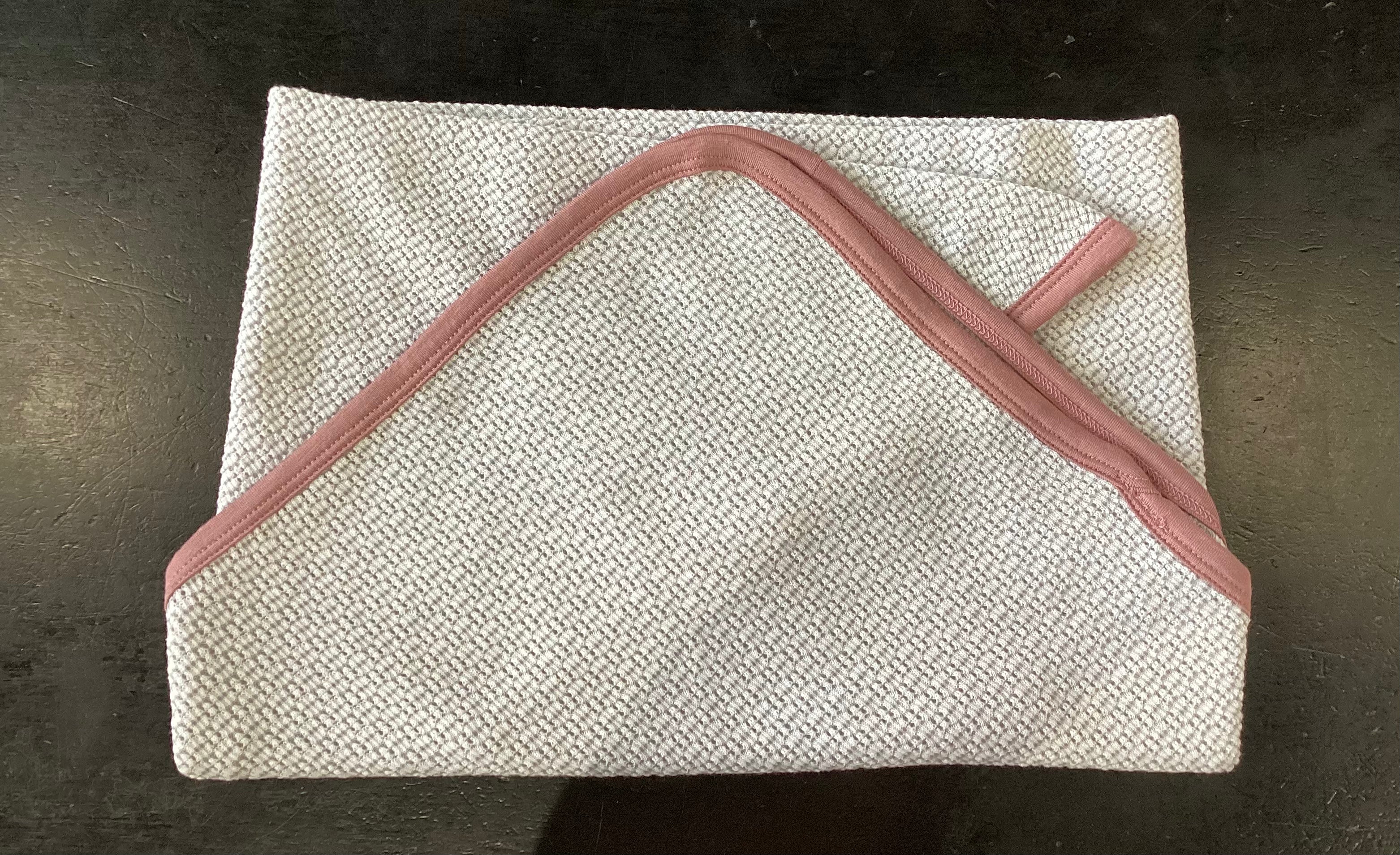 Gray Knit Swaddle Blanket with Mauve Trim
