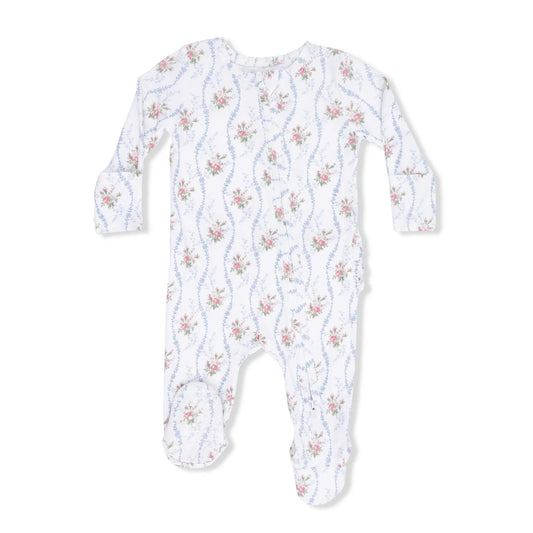 Heirloom Rose Stripe Ruffle Footie