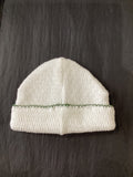 White Knit Saylor Beanie with Olive Trim