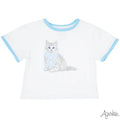 Blue Gingham Bow Kitty Ringer Boxy Tee