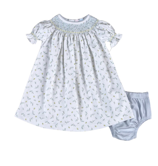 Blue Mia Floral Smock Bishop Dress