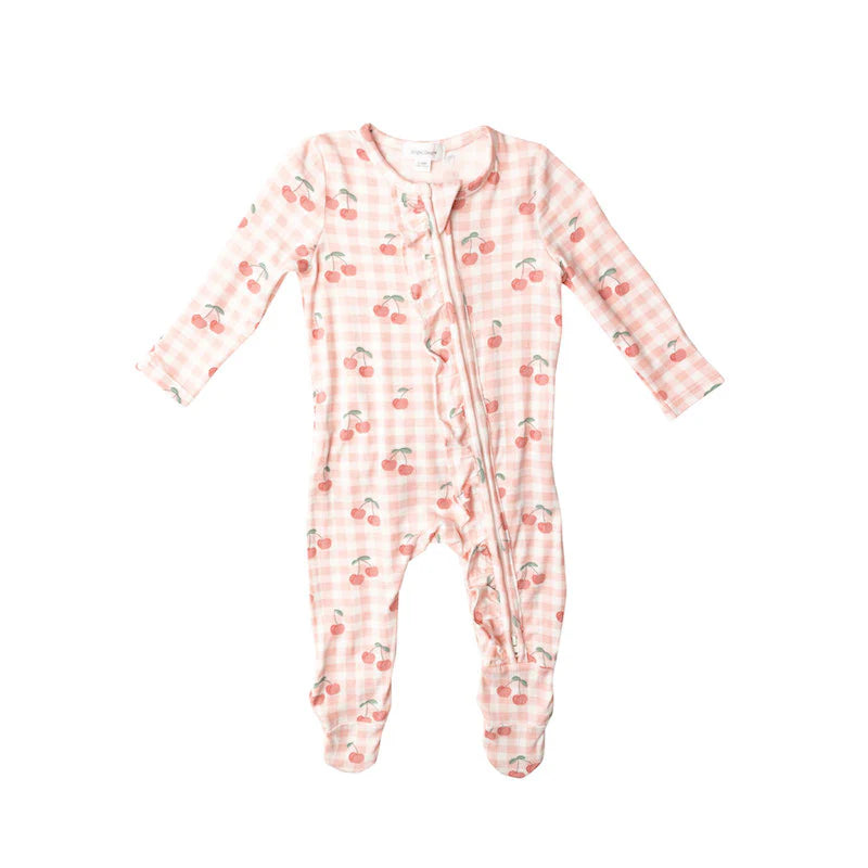 Pink Gingham Cherry Ruffle Footie