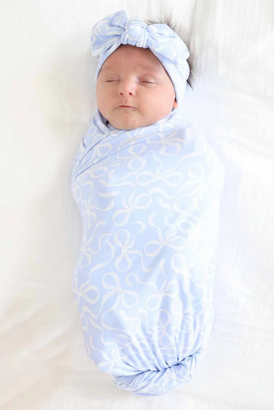 Blue-tiful Bows Oversized Swaddle Blanket
