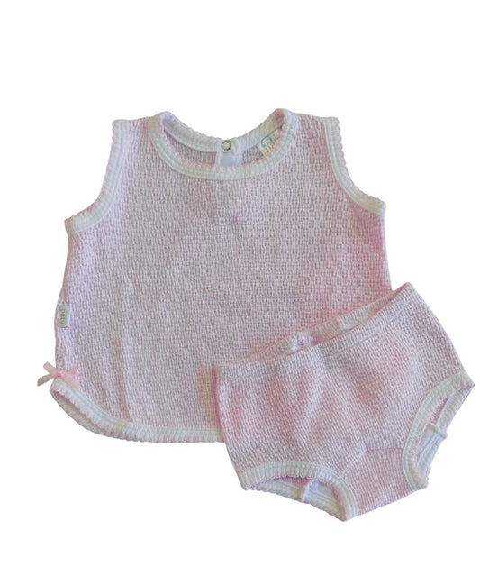 Pink with Pink Trim Paty Knit Solid Color Diaper Set