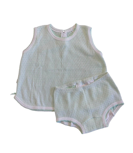 Mint with Mint Trim Paty Knit Solid Color Diaper Set