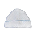 White Knit Saylor Beanie with Blue Trim