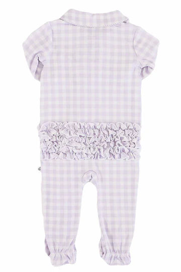 LILAC GINGHAM PETER PAN COLLAR RUFFLE ZIPPER FOOTIE