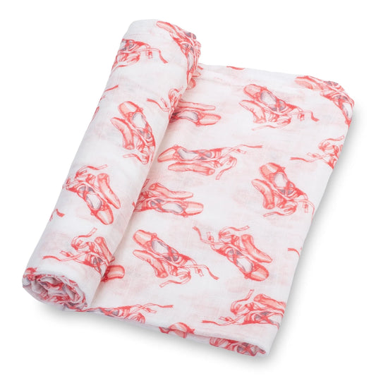 Pink Ballet Shoe Baby Muslin Swaddle Blanket