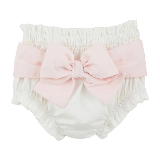 White Diaper Cover W/ Pink Bow